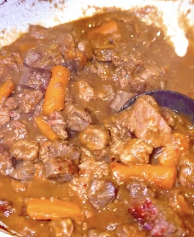 Slow-cooked beef stew with carrots