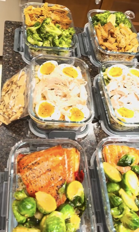 Wild salmon with brussels sprouts and greens meal prep
